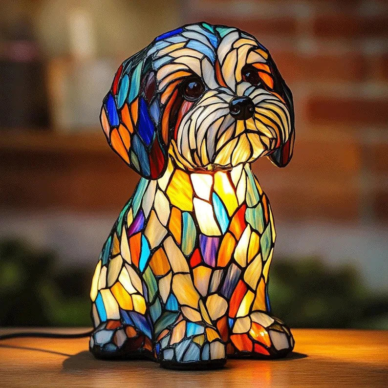 Lampa stołowa LED dekoracyjna mozaika yorkshire terrier