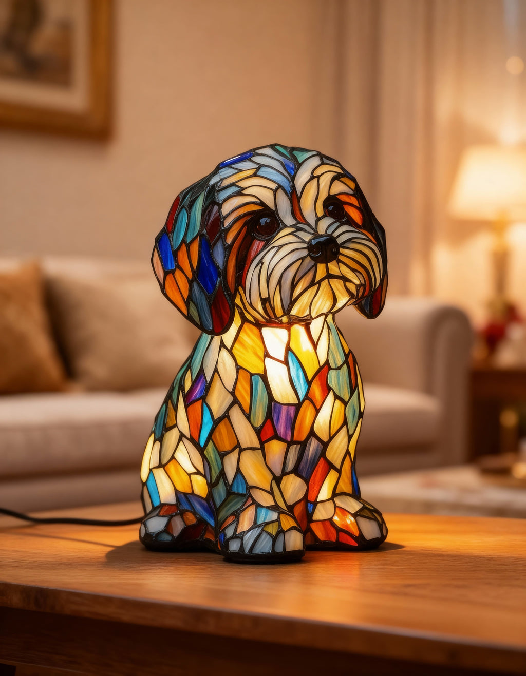 Lampa stołowa LED dekoracyjna mozaika yorkshire terrier