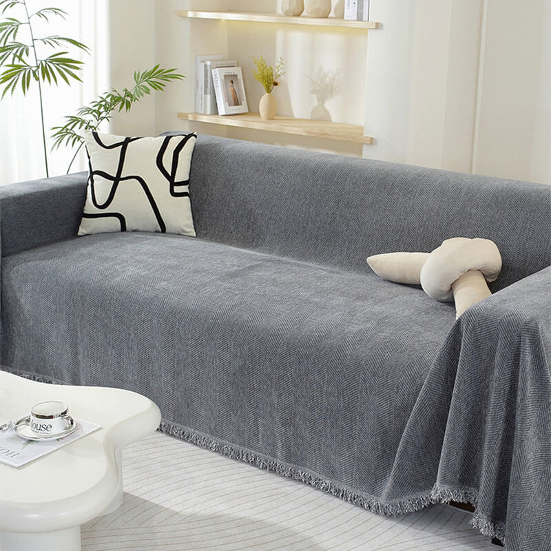 Cozy Houndstooth Sofa Throw with Fringes
