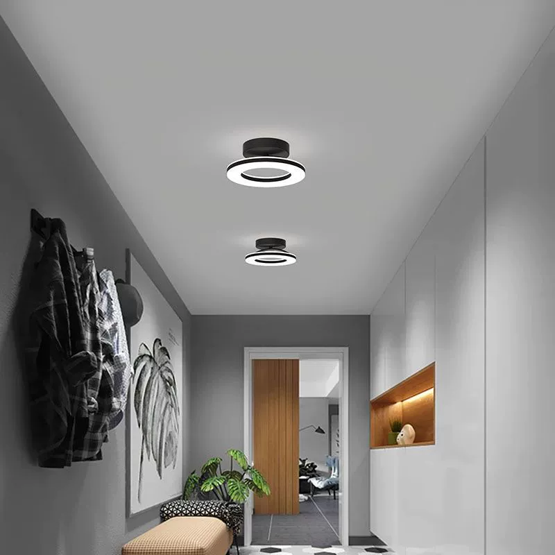 Lampa sufitowa LED nowoczesny pierścień do przedpokoju Drewniana Oprawa