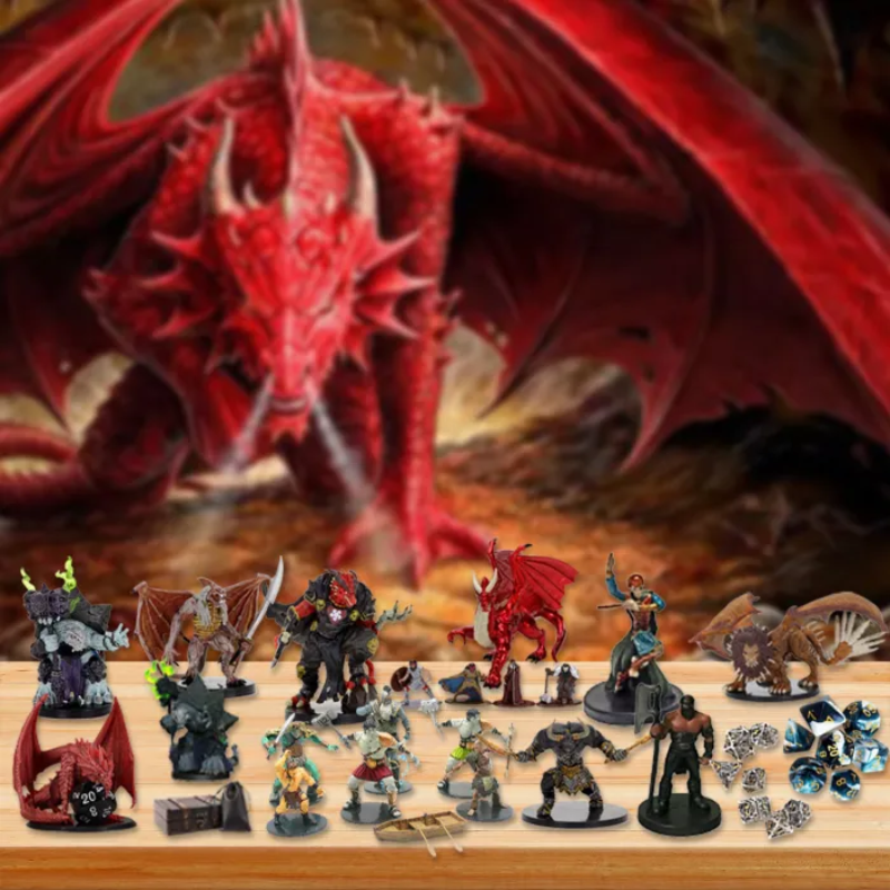 Kalendarz adwentowy RPG fantasy z figurkami i kośćmi do gry