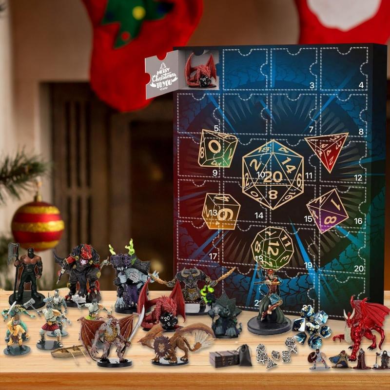 Kalendarz adwentowy RPG fantasy z figurkami i kośćmi do gry