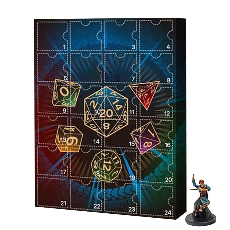 Kalendarz adwentowy RPG fantasy z figurkami i kośćmi do gry