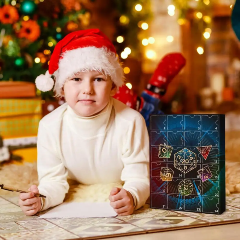 Kalendarz adwentowy RPG fantasy z figurkami i kośćmi do gry