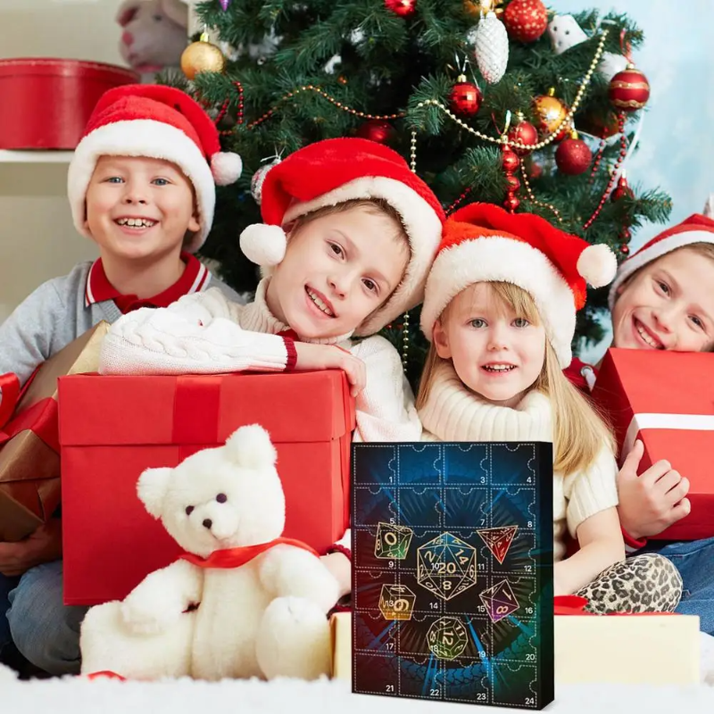 Kalendarz adwentowy RPG fantasy z figurkami i kośćmi do gry