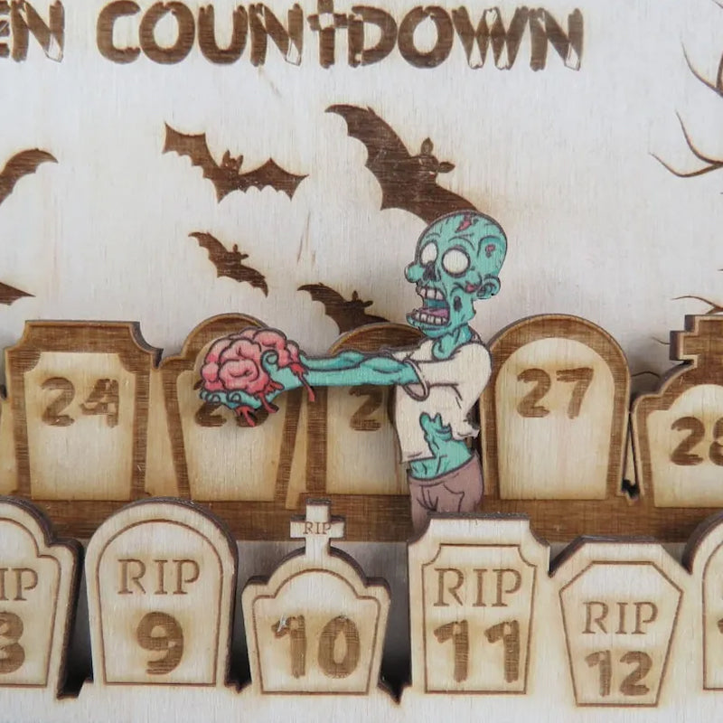 Kalendarz odliczający halloween z nagrobkami grawerowany