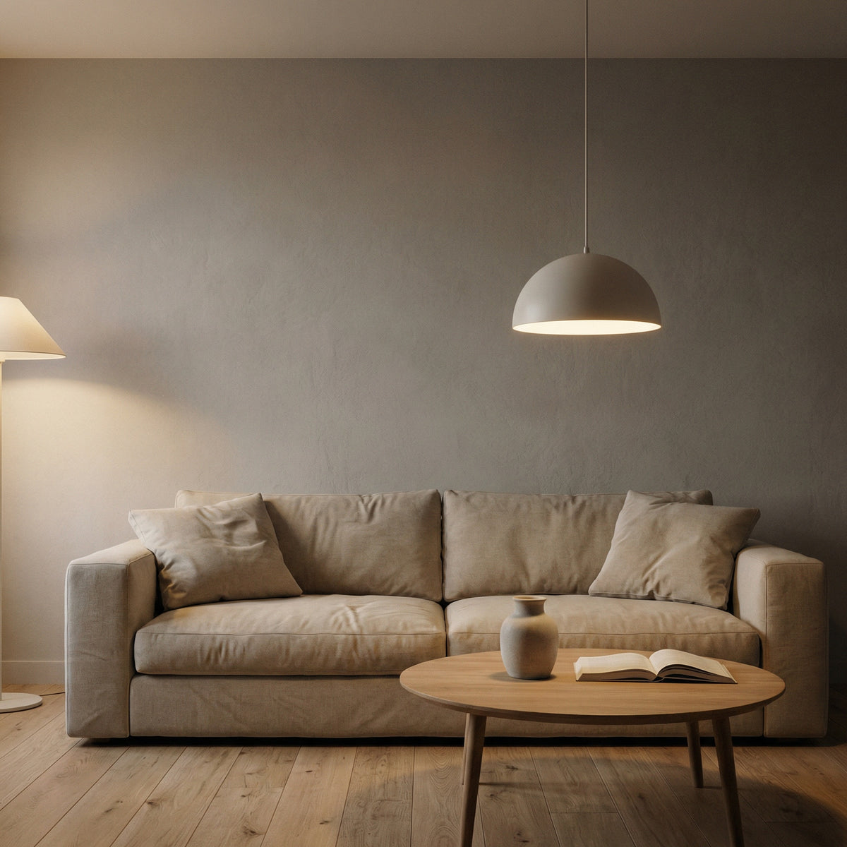 Minimalistyczna lampa wisząca metalowa w salonie nad stolikiem kawowym, nowoczesne oświetlenie sufitowe do salonu, lampa dekoracyjna do wnętrz w stylu skandynawskim